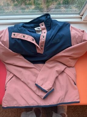 The North Face Two-Tone Pullover Puffer Jacket in pink and blue